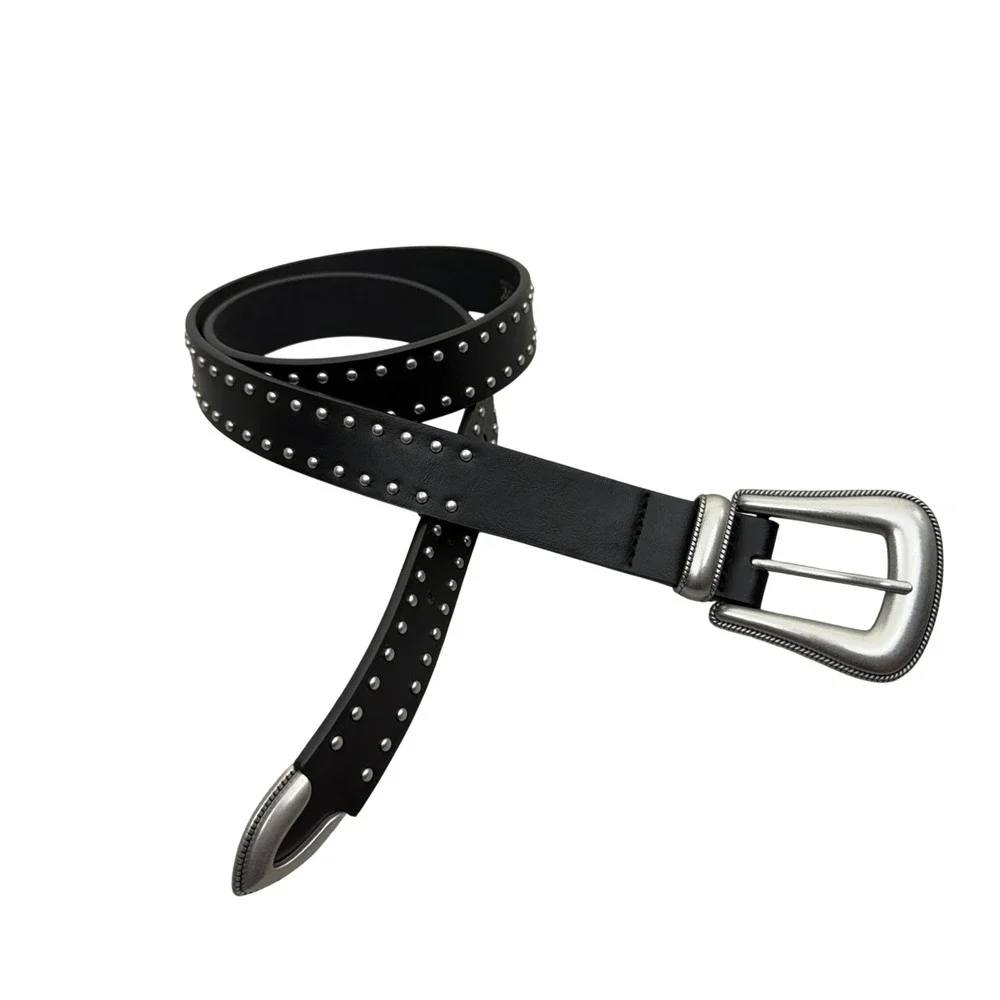 LP Blue Linea Pelle Belt Womens Medium Black Studded Vegan Leather Western